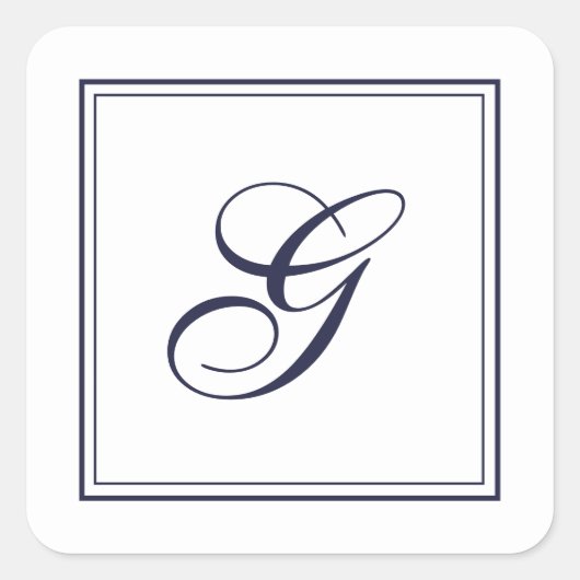 Elegantes Script Monogram mit Border Square Sticke Quadratischer Aufkleber (Vorderseite)