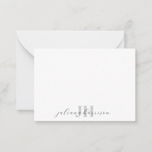 Elegantes Script Monogram Mitteilungskarte (Vorderseite)