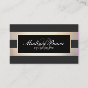 Elegantes Script Monogram Striped Black Imitats Go Visitenkarte