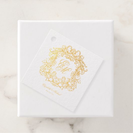 Elegantes Script Monogram Wappen Hochzeit Geschenkanhänger (Mit Box)