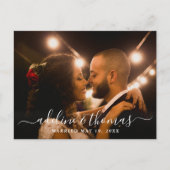 Elegantes Script Monogram Wedding Foto Vielen Dank Postkarte (Vorderseite)