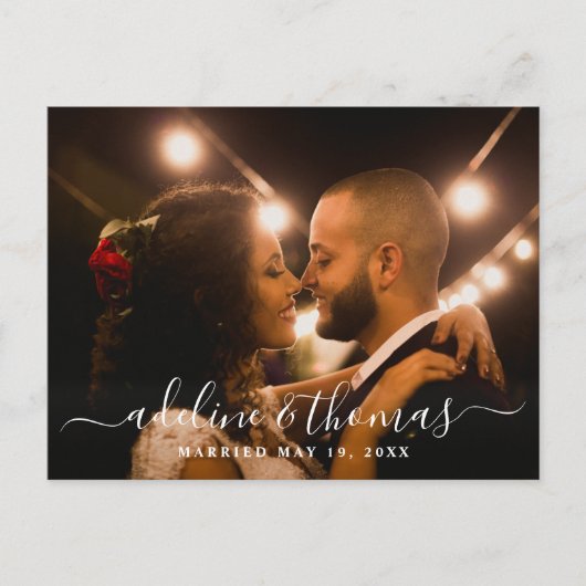 Elegantes Script Monogram Wedding Foto Vielen Dank Postkarte (Vorderseite)