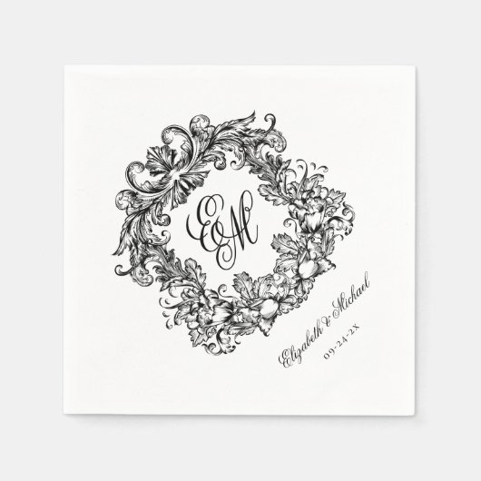 Elegantes Script Monogram Wedding Wappen Serviette (Vorderseite)