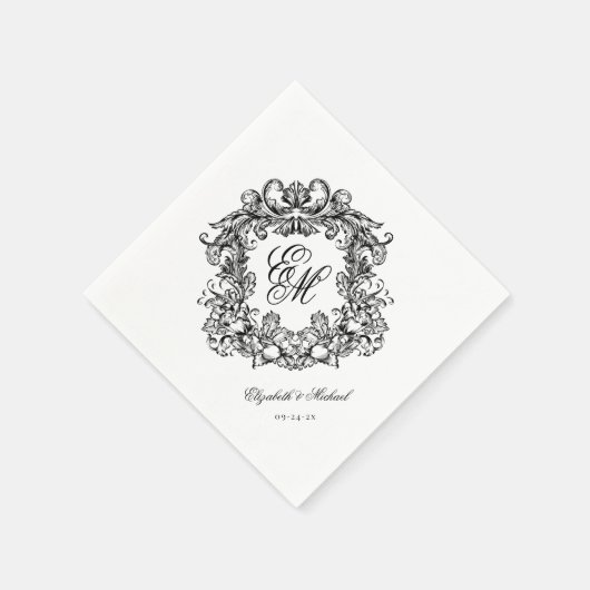 Elegantes Script Monogram Wedding Wappen Serviette (Ecke)