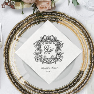 Elegantes Script Monogram Wedding Wappen Serviette