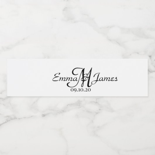 Elegantes Script Monogram Wedding Water Bottle Lab Wasserflaschenetikett (Einzelnes Label)