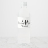 Elegantes Script Monogram Wedding Water Bottle Lab Wasserflaschenetikett (Vorderseite)