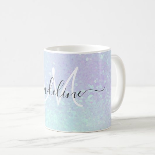 Elegantes Script Monogrammmed Pastel Opal Kaffeetasse (VorderseiteRechts)