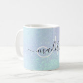 Elegantes Script Monogrammmed Pastel Opal Kaffeetasse (Vorderseite Links)