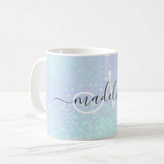 Elegantes Script Monogrammmed Pastel Opal Kaffeetasse (Vorderseite Links)