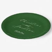 Elegantes Script Moss Green Wedding Pappteller (Schrägansicht)