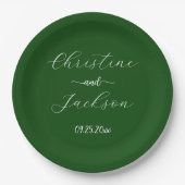 Elegantes Script Moss Green Wedding Pappteller (Vorderseite)