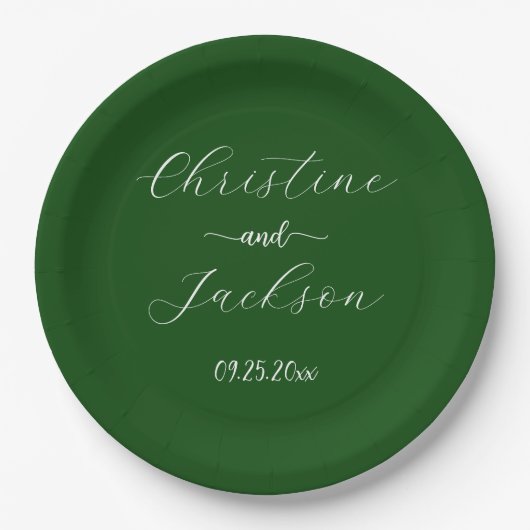 Elegantes Script Moss Green Wedding Pappteller (Vorderseite)