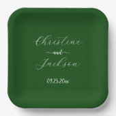 Elegantes Script Moss Green Wedding Pappteller (Vorderseite)