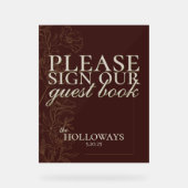 Elegantes Script Mousse Brown Wedding Gästebuch Acrylschild (Vorderseite)