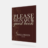 Elegantes Script Mousse Brown Wedding Gästebuch Acrylschild (Winkel)