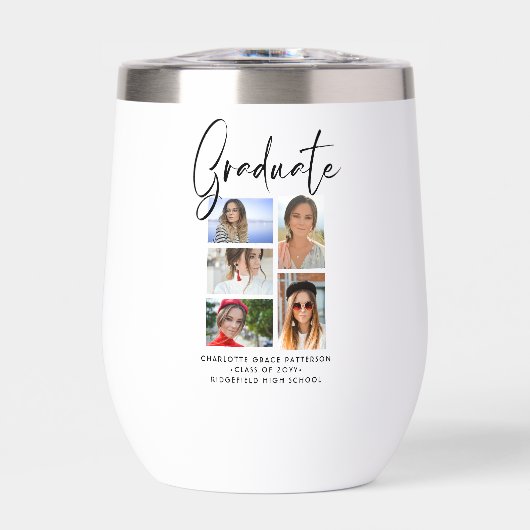 Elegantes Script Multi Foto Abschluss Graduate (Vorderseite)