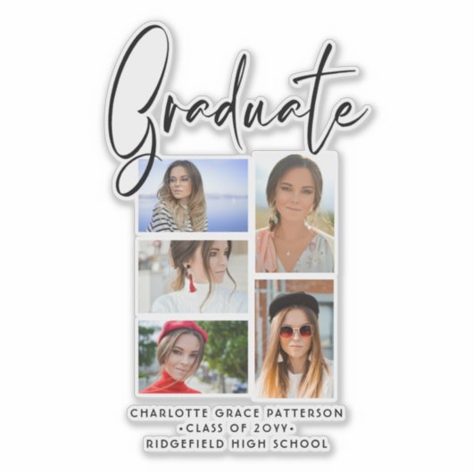 Elegantes Script Multi Foto Abschluss Graduate Aufkleber (Vorderseite)