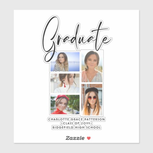 Elegantes Script Multi Foto Abschluss Graduate Aufkleber (Blatt)