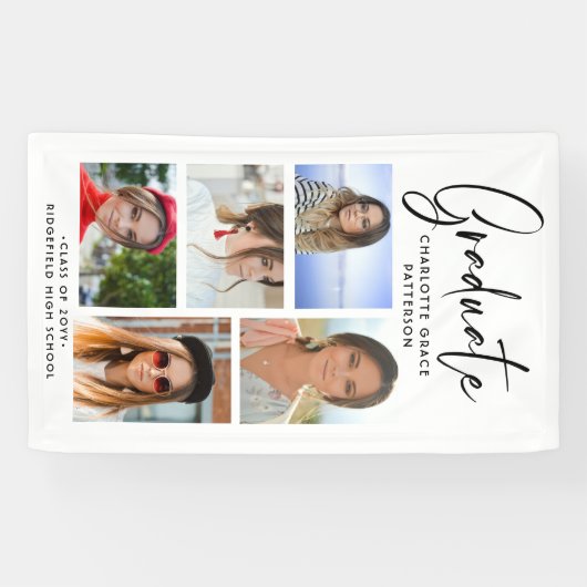 Elegantes Script Multi Foto Abschluss Graduate Banner (Horizontal)