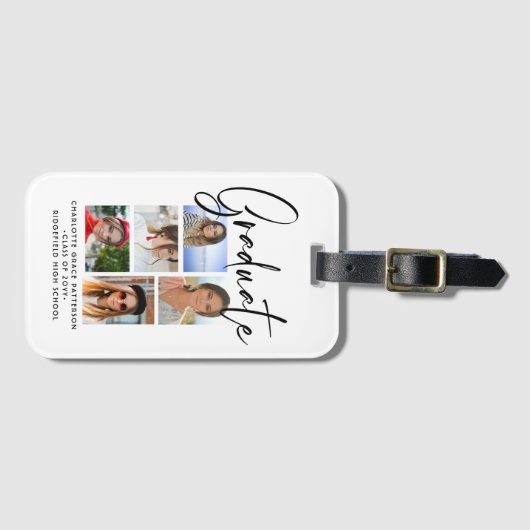 Elegantes Script Multi Foto Abschluss Graduate Gepäckanhänger (Vorderseite (Horizontal))