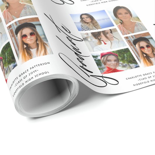 Elegantes Script Multi Foto Abschluss Graduate Geschenkpapier (Rolleneckpunkt)