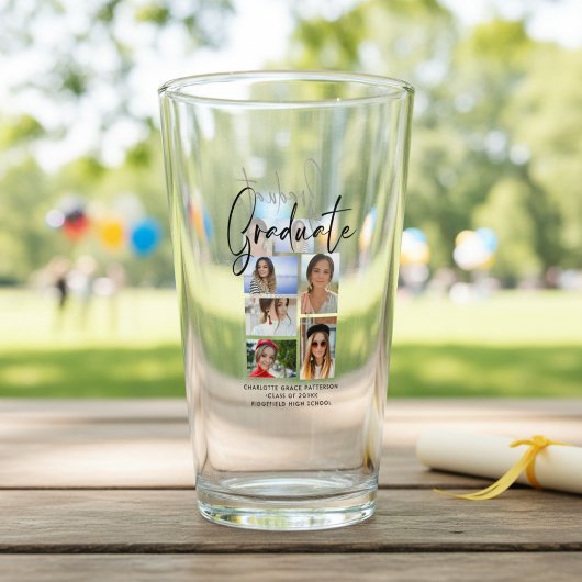 Elegantes Script Multi Foto Abschluss Graduate Glas