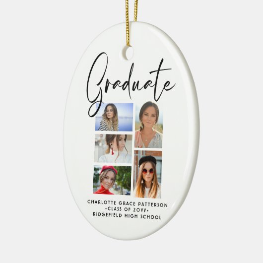 Elegantes Script Multi Foto Abschluss Graduate Keramik Ornament (Links)