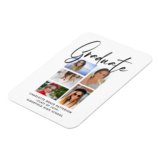 Elegantes Script Multi Foto Abschluss Graduate Magnet (Linke Seite)