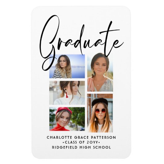 Elegantes Script Multi Foto Abschluss Graduate Magnet (Vertikal)