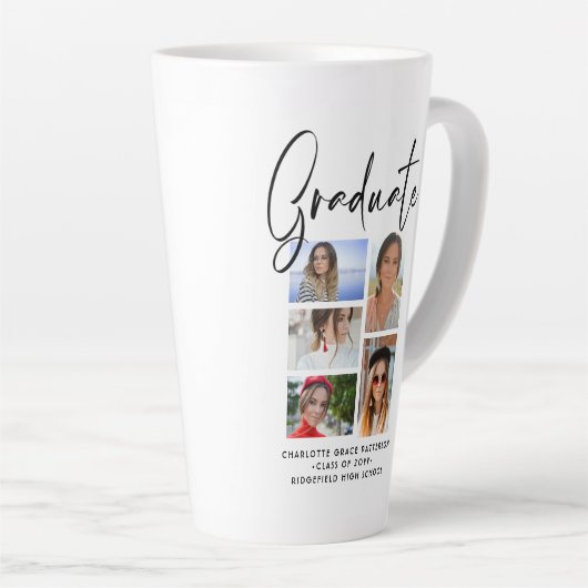 Elegantes Script Multi Foto Abschluss Graduate Milchtasse (Rechte Ecke)