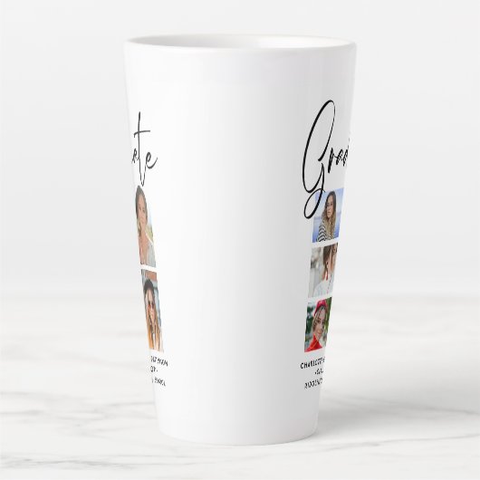 Elegantes Script Multi Foto Abschluss Graduate Milchtasse (Vorderseite)