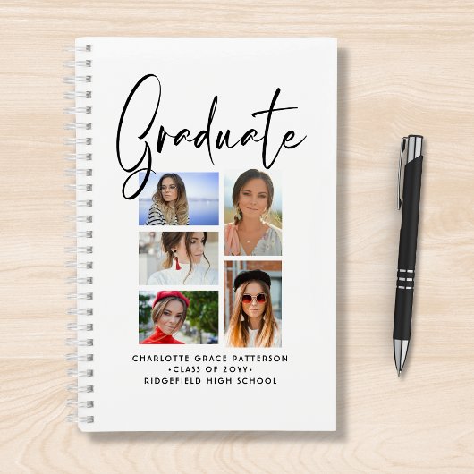 Elegantes Script Multi Foto Abschluss Graduate Notizblock