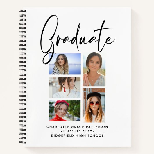 Elegantes Script Multi Foto Abschluss Graduate Notizblock (Vorderseite)