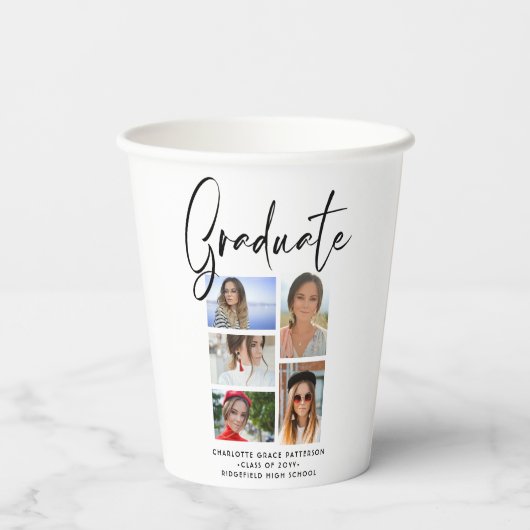 Elegantes Script Multi Foto Abschluss Graduate Pappbecher (Rückseite)