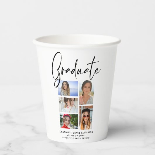 Elegantes Script Multi Foto Abschluss Graduate Pappbecher (Vorderseite)