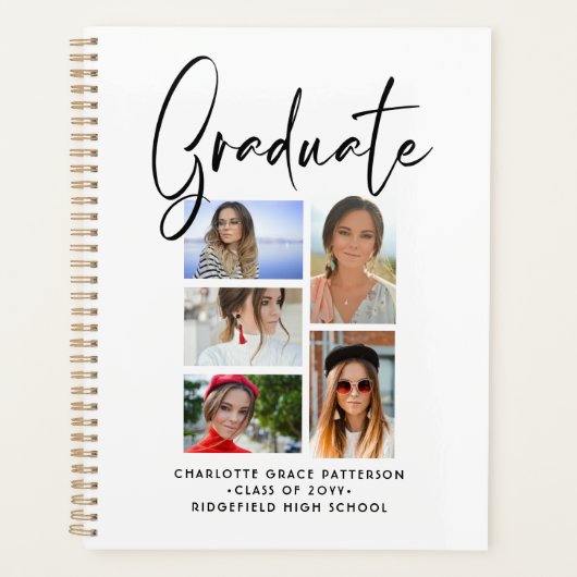 Elegantes Script Multi Foto Abschluss Graduate Planer (Vorderseite)