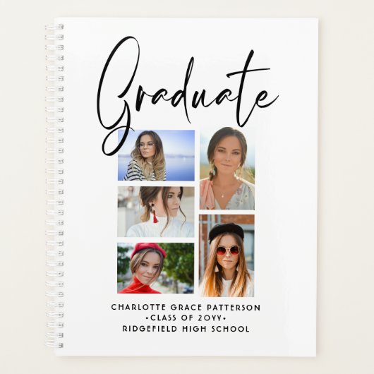 Elegantes Script Multi Foto Abschluss Graduate Planer (Vorderseite)