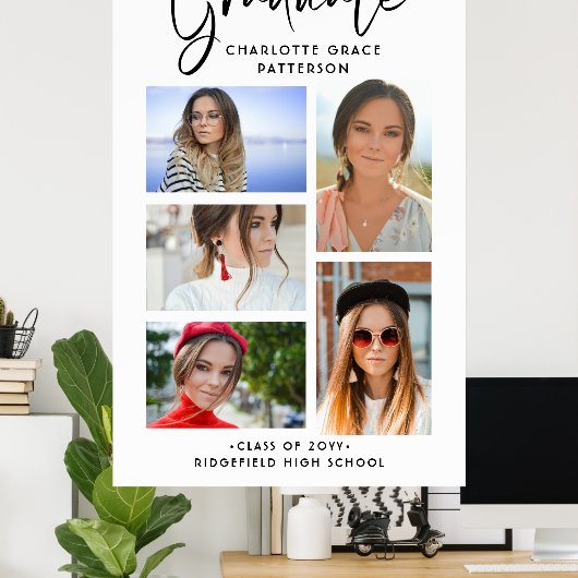 Elegantes Script Multi Foto Abschluss Graduate Poster (Heimbüro)