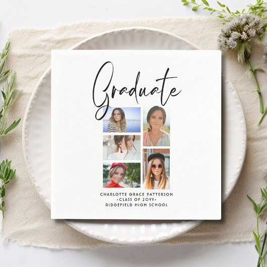 Elegantes Script Multi Foto Abschluss Graduate Serviette
