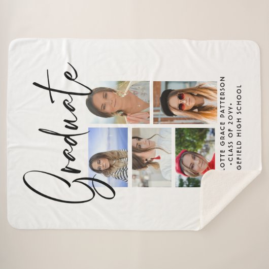 Elegantes Script Multi Foto Abschluss Graduate Sherpadecke (Vorderseite (Horizontal))