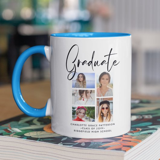 Elegantes Script Multi Foto Abschluss Graduate Tasse
