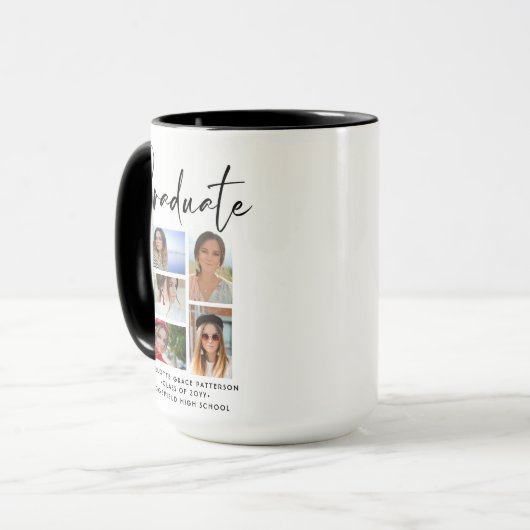 Elegantes Script Multi Foto Abschluss Graduate Tasse (Vorderseite Links)