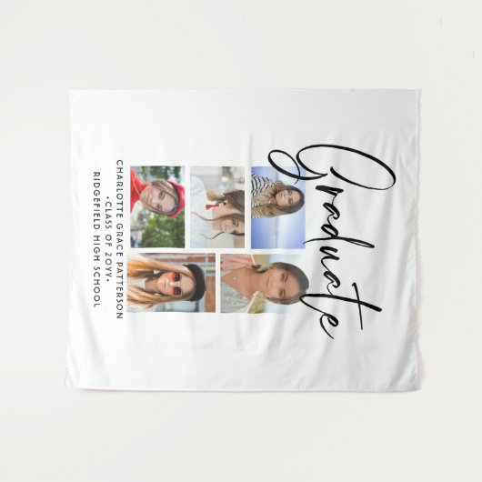 Elegantes Script Multi Foto Abschluss Graduate Wandteppich (Vorderseite (Horizontal))