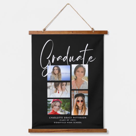 Elegantes Script Multi Foto Abschluss Graduate Wandteppich Mit Holzrahmen (Vorderseite)