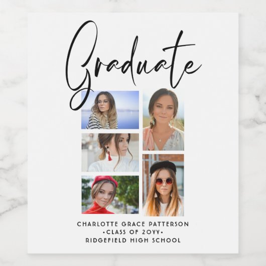 Elegantes Script Multi Foto Abschluss Graduate Weinetikett (Einzelnes Label)