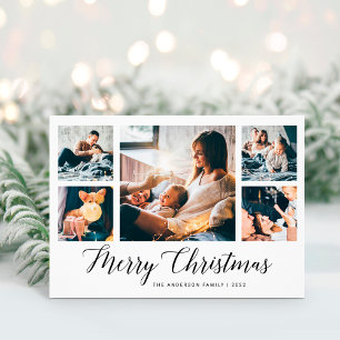 Elegantes Script Multi-Foto-Grid   Frohe Weihnacht Feiertagskarte