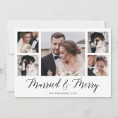 Elegantes Script Multi Foto Grid Verheiratet und h Feiertagskarte (Vorderseite)