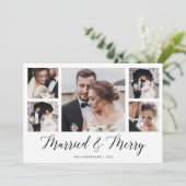 Elegantes Script Multi Foto Grid Verheiratet und h Feiertagskarte (Stehend Vorderseite)