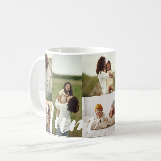 Elegantes Script Mum Foto Grid Layout Personalisie Kaffeetasse (Vorderseite Links)